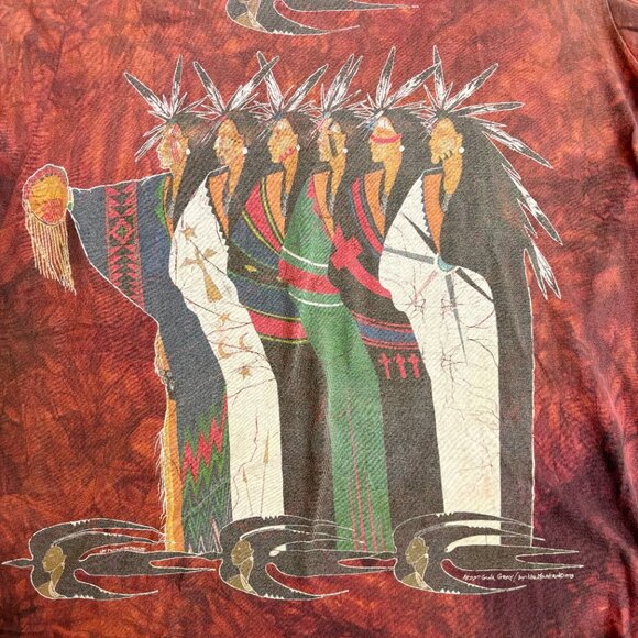 THE MOUNTAIN Native American Tee T-Shirt XL Vintage 1995 Gina Gray Tie Dye Rust - Picture 4 of 9